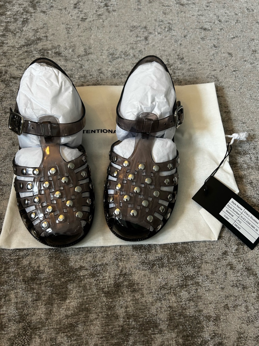 New • Intentionally Blank ellery jelly studded sandals in grey smoke 💨